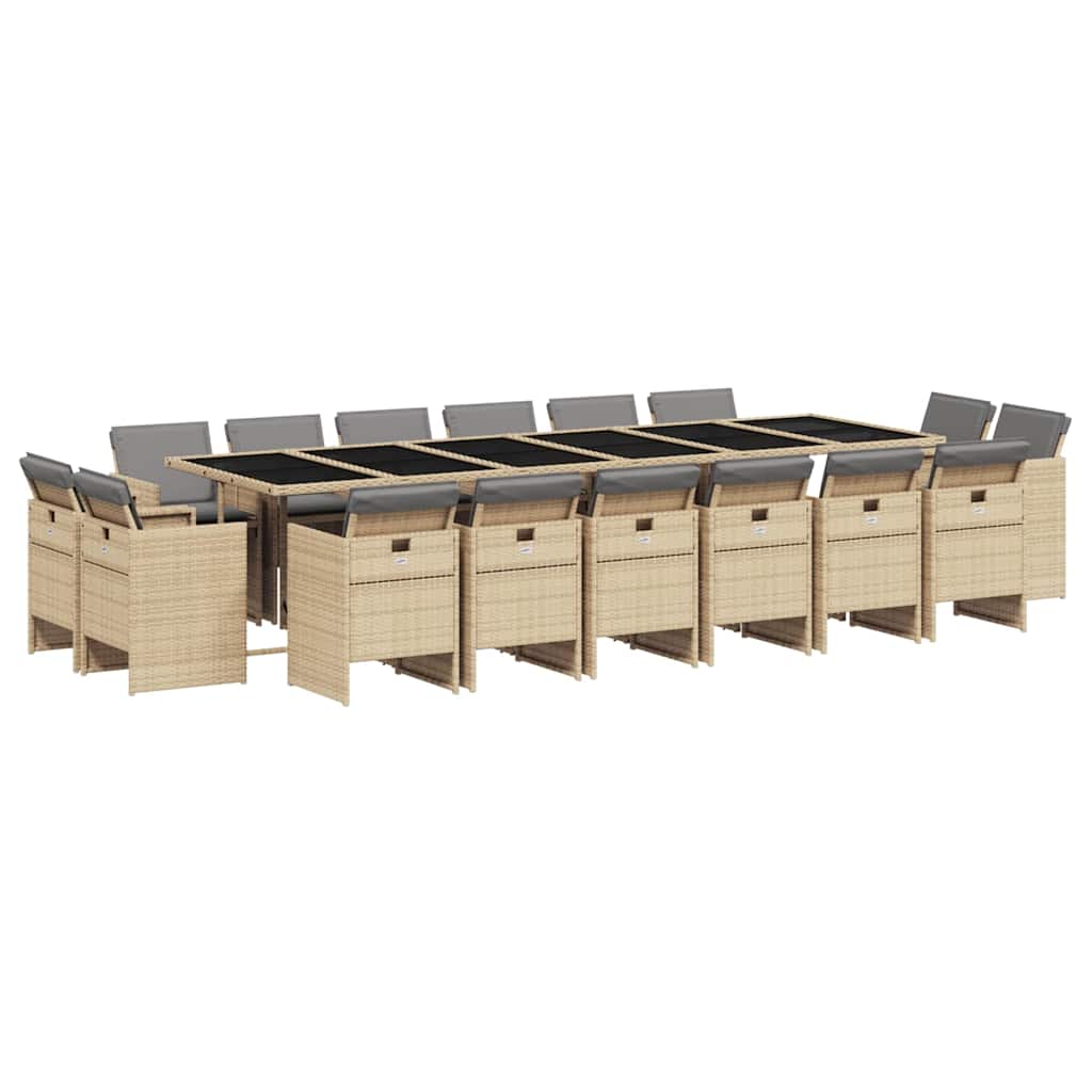 vidaXL 17 Piece Garden Dining Set with Cushions Mix Beige Poly Rattan 2