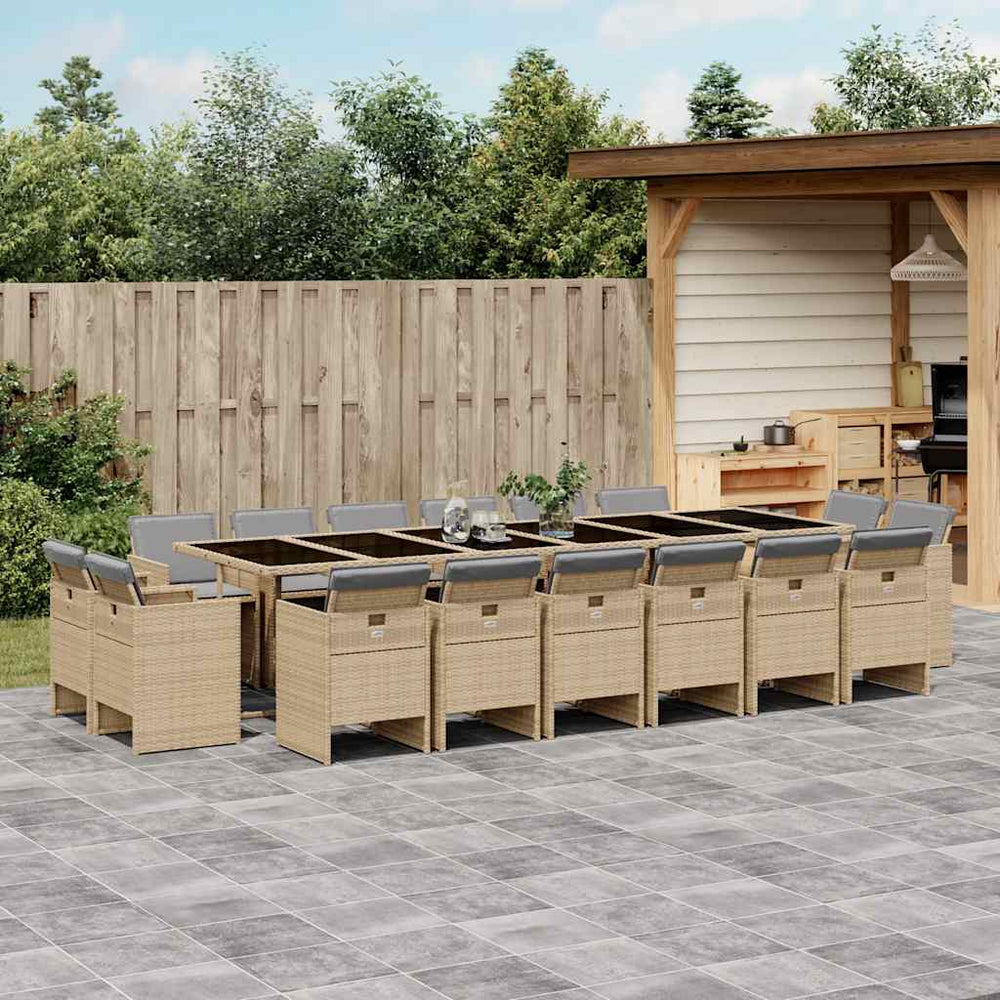 vidaXL 17 Piece Garden Dining Set with Cushions Mix Beige Poly Rattan