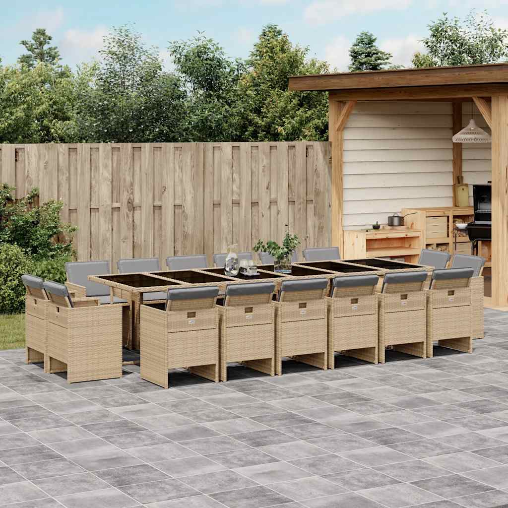 vidaXL 17 Piece Garden Dining Set with Cushions Mix Beige Poly Rattan 1