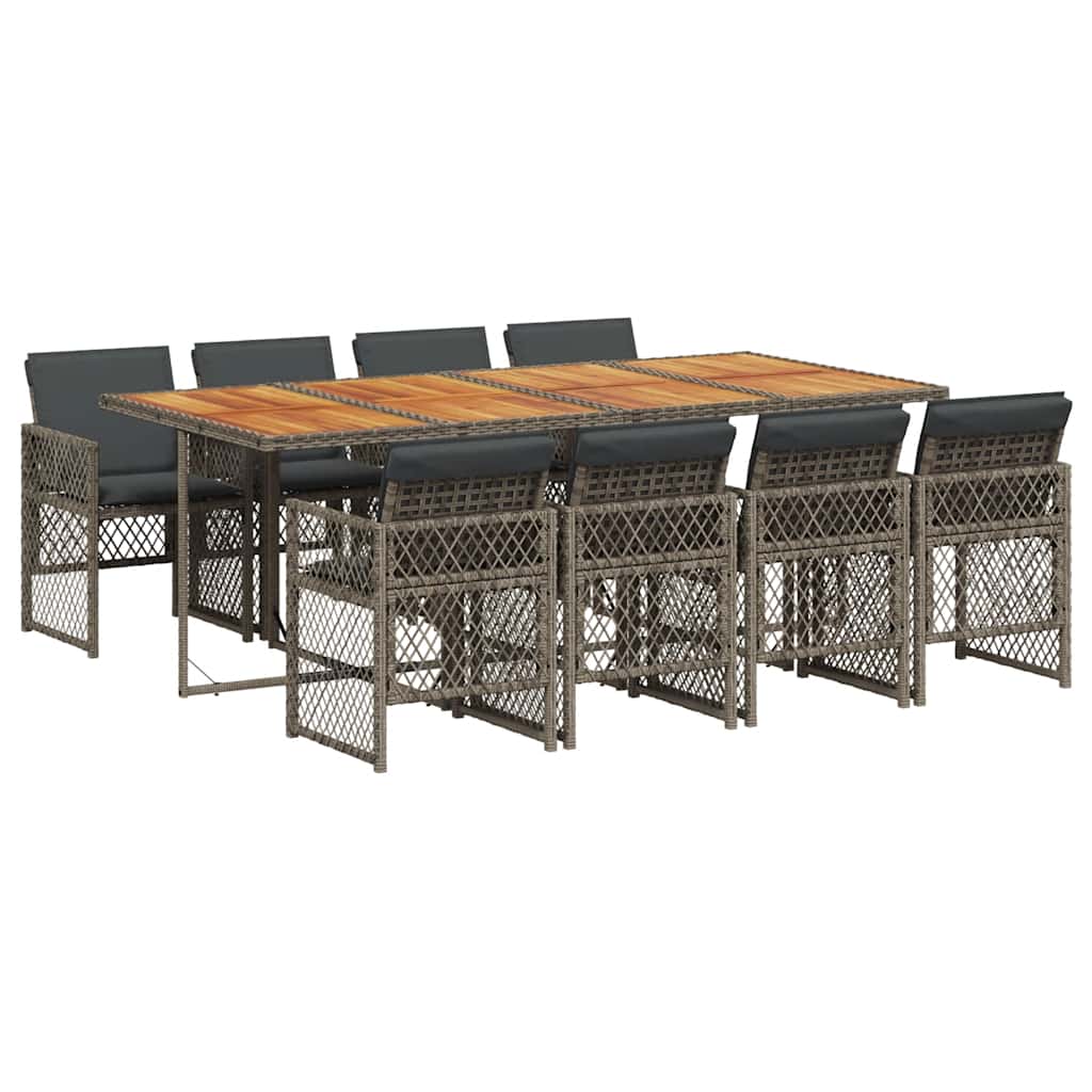 vidaXL 9 Piece Garden Dining Set with Cushions Grey Poly Rattan 2