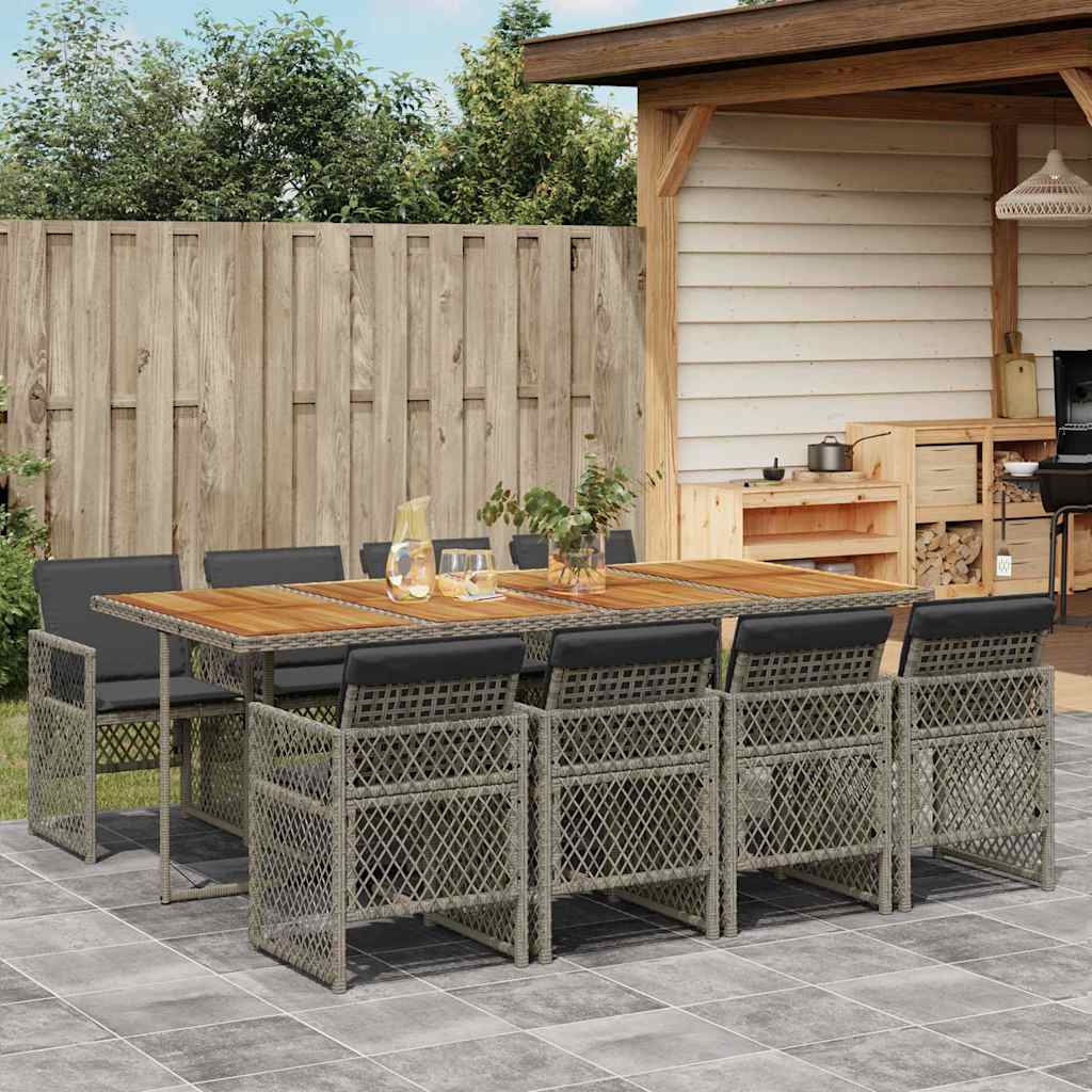 vidaXL 9 Piece Garden Dining Set with Cushions Grey Poly Rattan 1