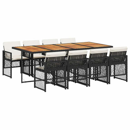 vidaXL 9 Piece Garden Dining Set with Cushions Black Poly Rattan 2