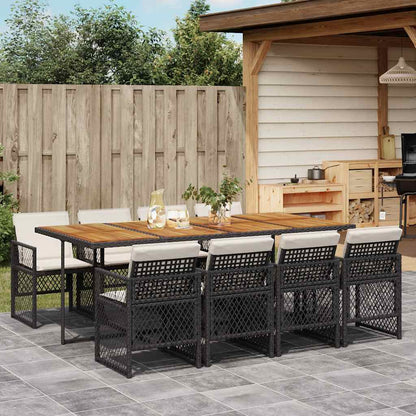 vidaXL 9 Piece Garden Dining Set with Cushions Black Poly Rattan 1