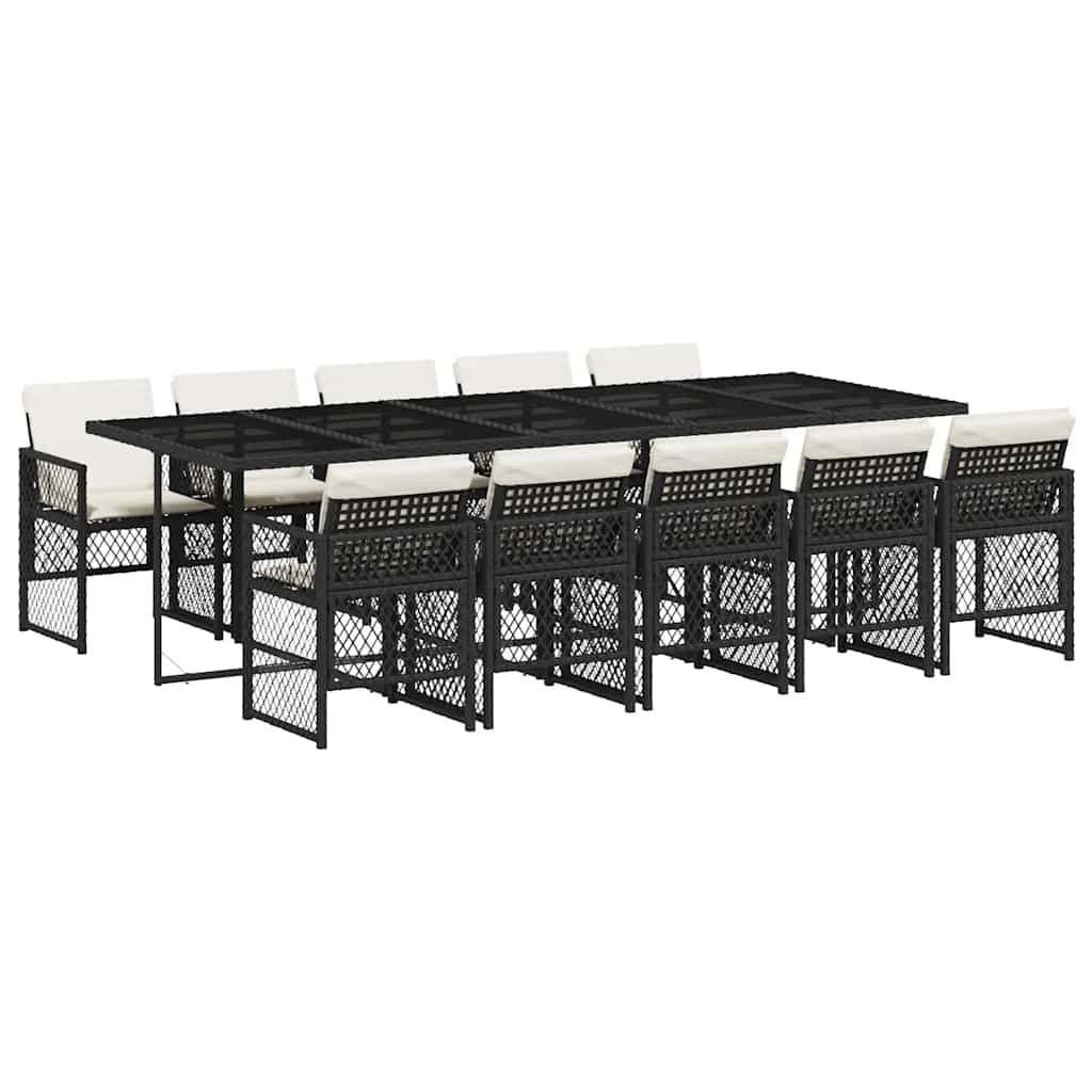 vidaXL 11 Piece Garden Dining Set with Cushions Black Poly Rattan 2