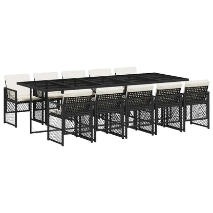 vidaXL 11 Piece Garden Dining Set with Cushions Black Poly Rattan 2