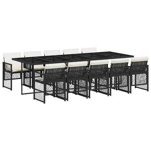 vidaXL 11 Piece Garden Dining Set with Cushions Black Poly Rattan 2