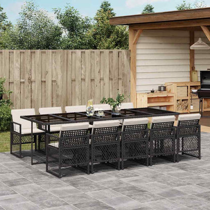 vidaXL 11 Piece Garden Dining Set with Cushions Black Poly Rattan 1