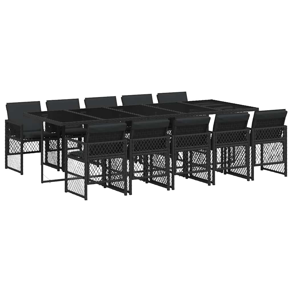 vidaXL 11 Piece Garden Dining Set with Cushions Black Poly Rattan 2