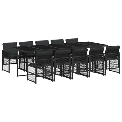 vidaXL 11 Piece Garden Dining Set with Cushions Black Poly Rattan 2