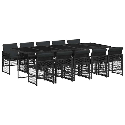vidaXL 11 Piece Garden Dining Set with Cushions Black Poly Rattan 2