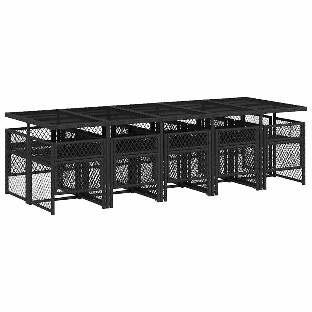 vidaXL 11 Piece Garden Dining Set with Cushions Black Poly Rattan 5
