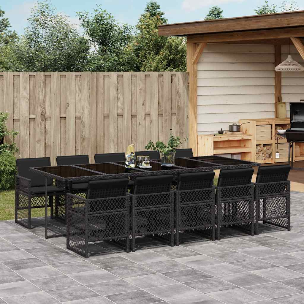 vidaXL 11 Piece Garden Dining Set with Cushions Black Poly Rattan 1