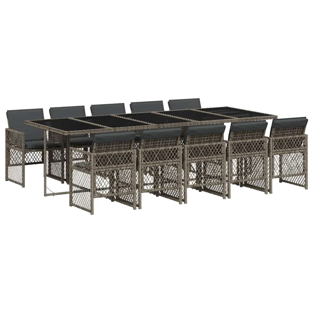 11 Piece Garden Dining Set with Cushions Poly Rattan Glass 10 Grey