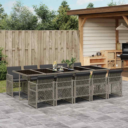 vidaXL 11 Piece Garden Dining Set with Cushions Grey Poly Rattan 1