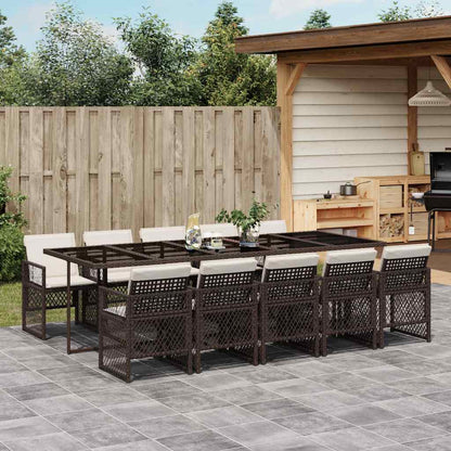 vidaXL 11 Piece Garden Dining Set with Cushions Brown Poly Rattan 1