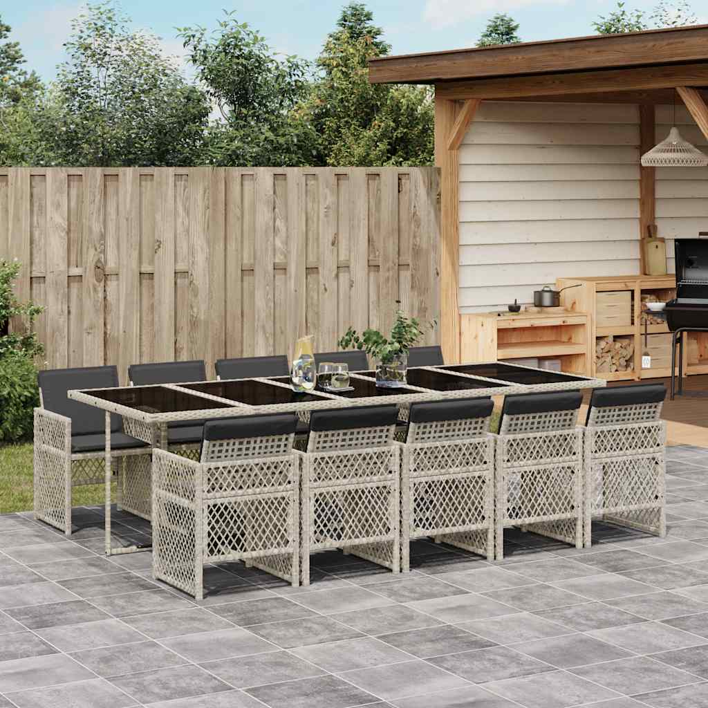 vidaXL 11 Piece Garden Dining Set with Cushions Poly Rattan Glass 10
