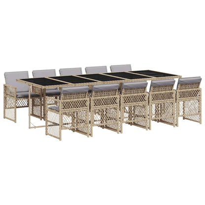vidaXL 11 Piece Garden Dining Set with Cushions Beige Poly Rattan 2