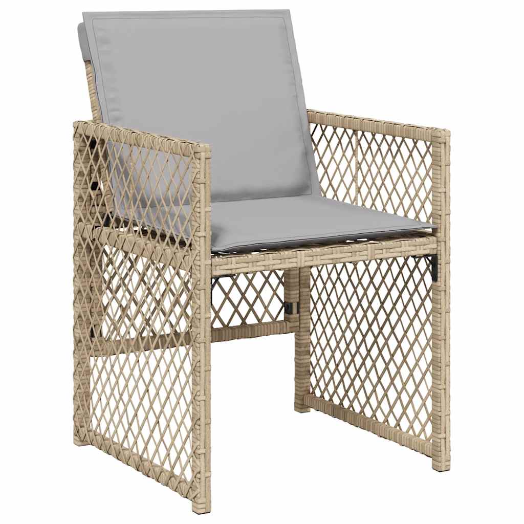 vidaXL 11 Piece Garden Dining Set with Cushions Beige Poly Rattan 4