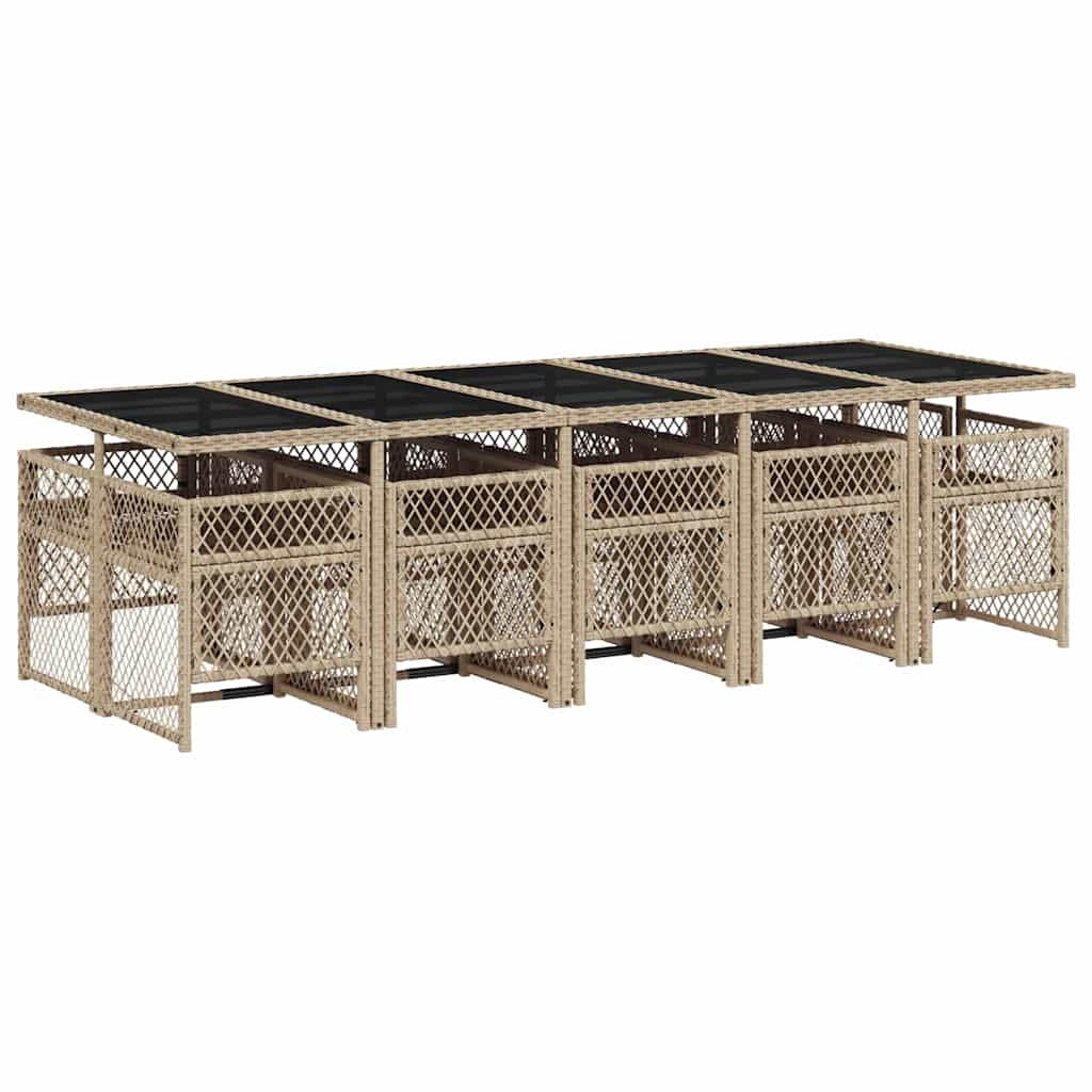 vidaXL 11 Piece Garden Dining Set with Cushions Beige Poly Rattan 5