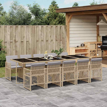 vidaXL 11 Piece Garden Dining Set with Cushions Beige Poly Rattan 1