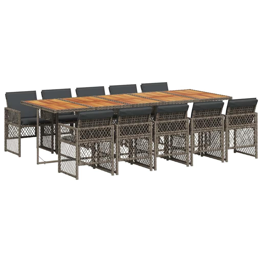 vidaXL 11 Piece Garden Dining Set with Cushions Grey Poly Rattan 2