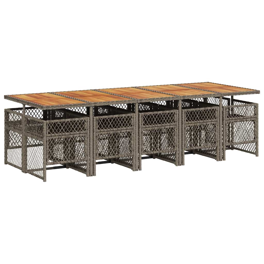vidaXL 11 Piece Garden Dining Set with Cushions Grey Poly Rattan 5
