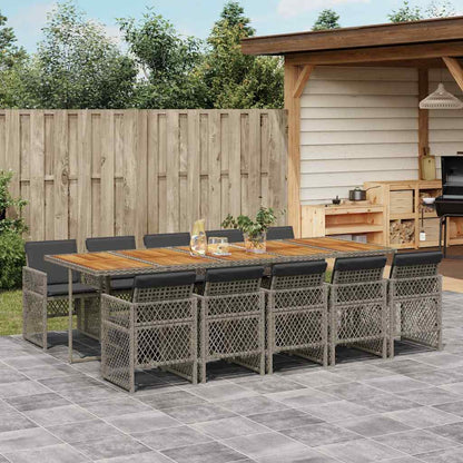 vidaXL 11 Piece Garden Dining Set with Cushions Grey Poly Rattan 1
