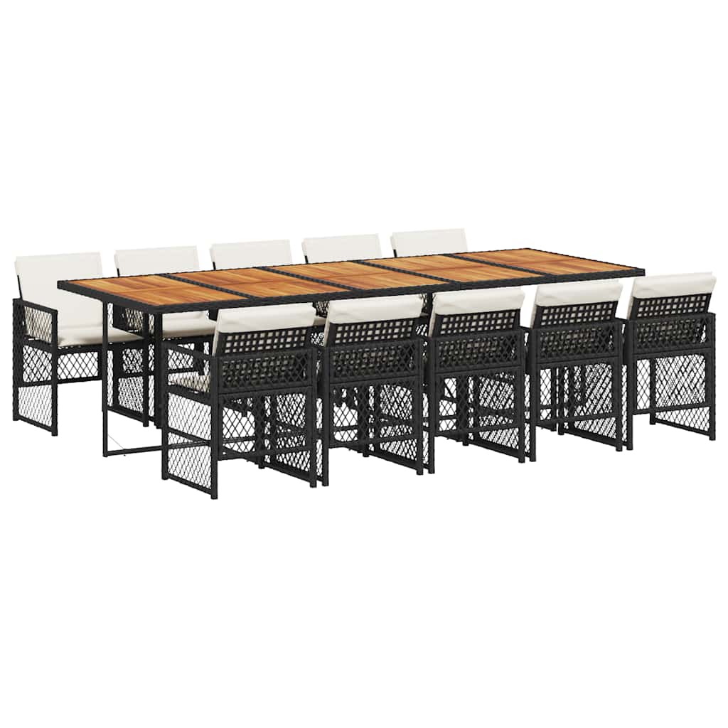 vidaXL 11 Piece Garden Dining Set with Cushions Black Poly Rattan 2