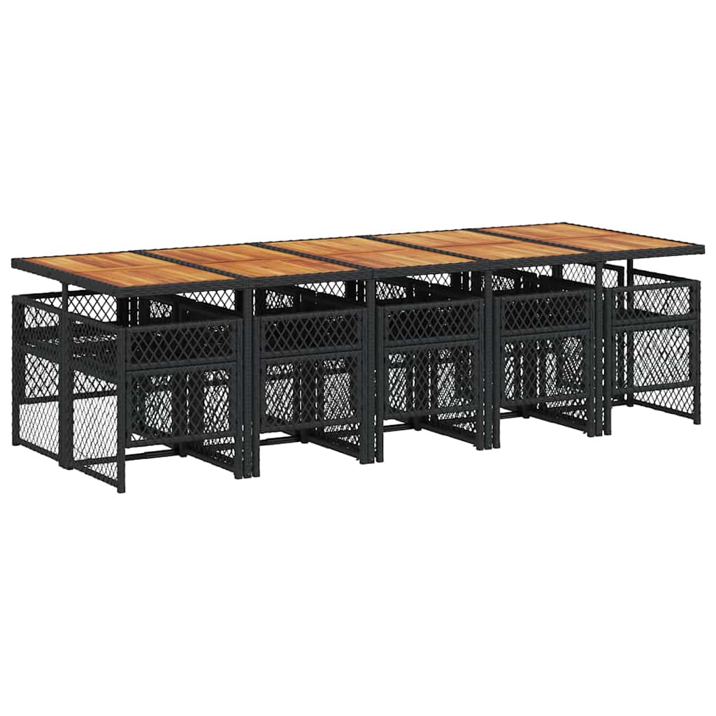 vidaXL 11 Piece Garden Dining Set with Cushions Black Poly Rattan 5