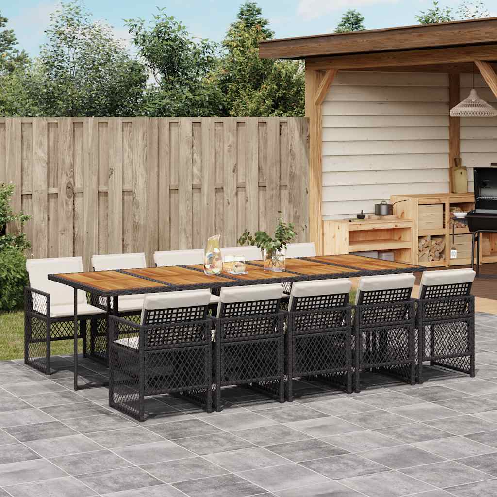 vidaXL 11 Piece Garden Dining Set with Cushions Black Poly Rattan 1