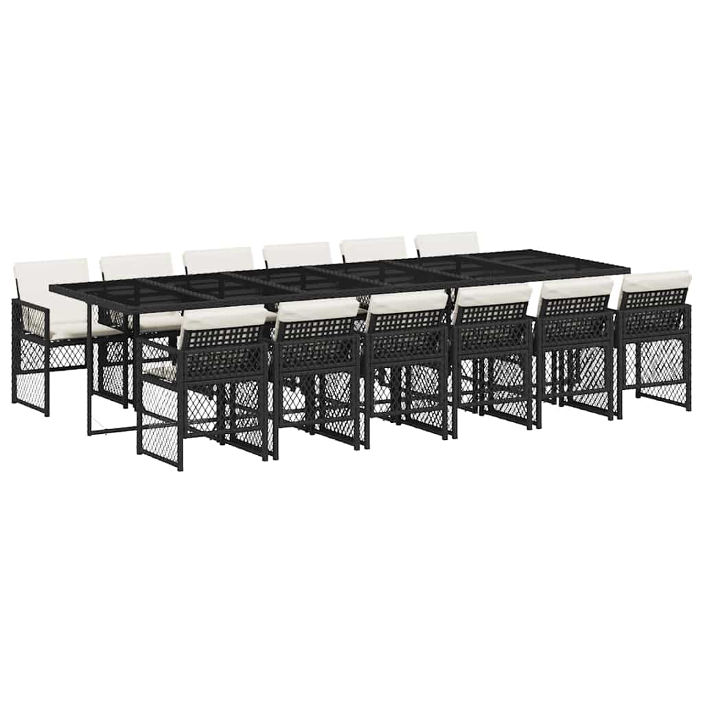 vidaXL 13 Piece Garden Dining Set with Cushions Black Poly Rattan 2