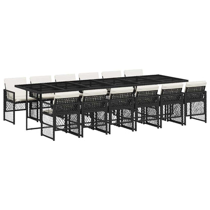 vidaXL 13 Piece Garden Dining Set with Cushions Black Poly Rattan 2