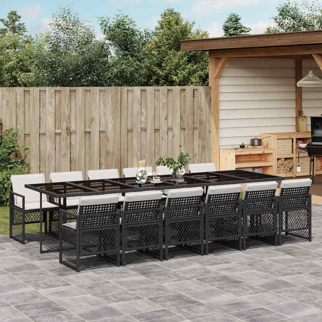 vidaXL 13 Piece Garden Dining Set with Cushions Black Poly Rattan 1