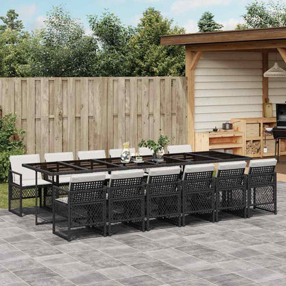 vidaXL 13 Piece Garden Dining Set with Cushions Black Poly Rattan 1