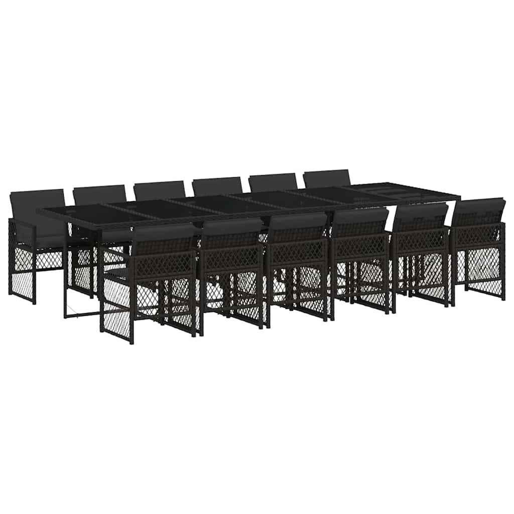 vidaXL 13 Piece Garden Dining Set with Cushions Black Poly Rattan 2