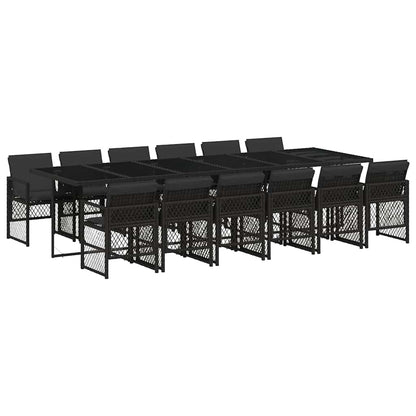 vidaXL 13 Piece Garden Dining Set with Cushions Black Poly Rattan 2