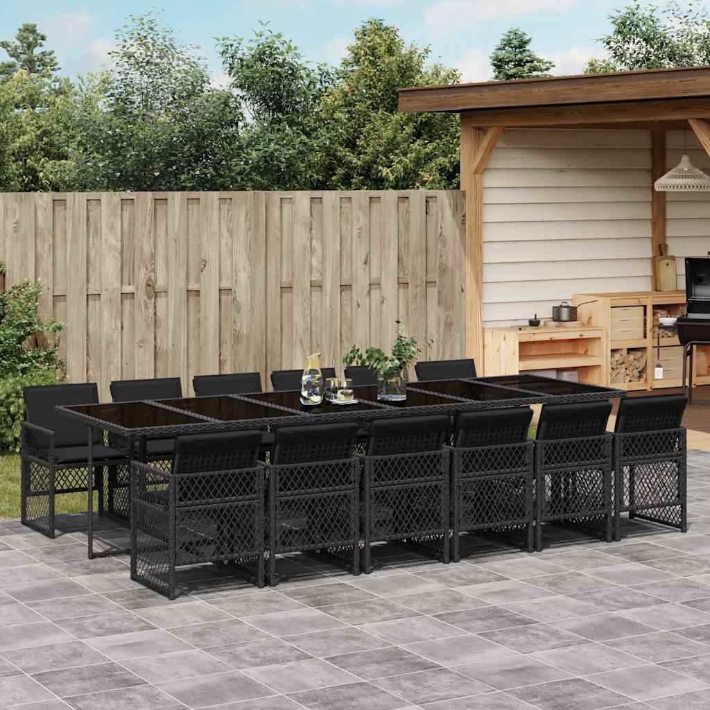 vidaXL 13 Piece Garden Dining Set with Cushions Black Poly Rattan 1