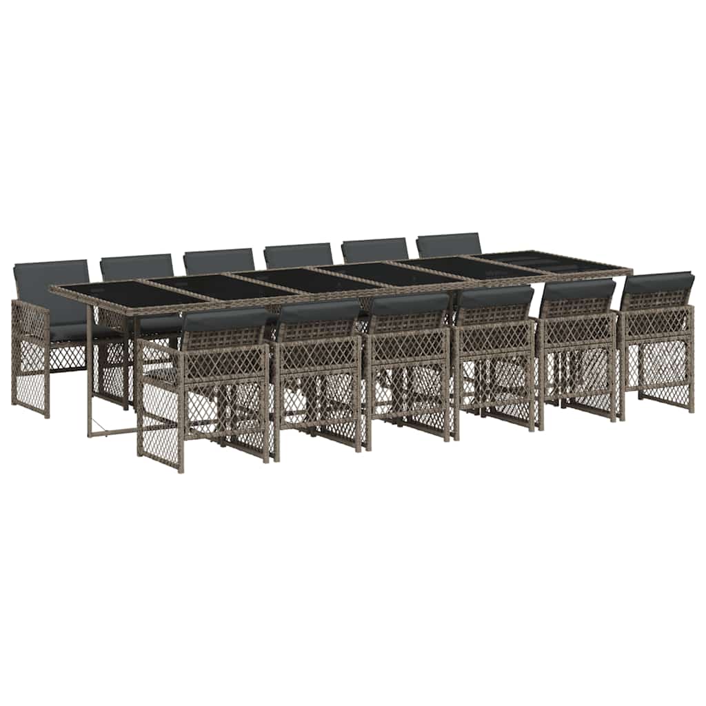 vidaXL 13 Piece Garden Dining Set with Cushions Grey Poly Rattan 2