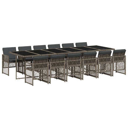vidaXL 13 Piece Garden Dining Set with Cushions Grey Poly Rattan 2