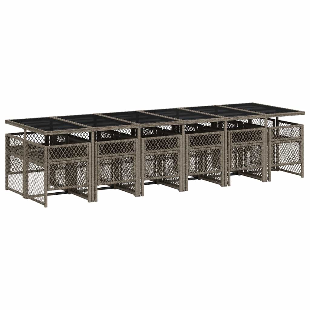 vidaXL 13 Piece Garden Dining Set with Cushions Grey Poly Rattan 5