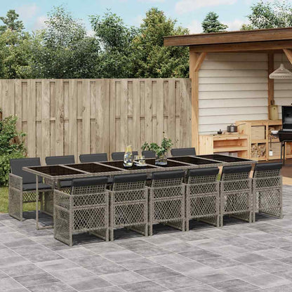 vidaXL 13 Piece Garden Dining Set with Cushions Grey Poly Rattan 1