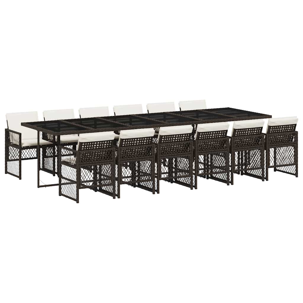vidaXL 13 Piece Garden Dining Set with Cushions Brown Poly Rattan 2