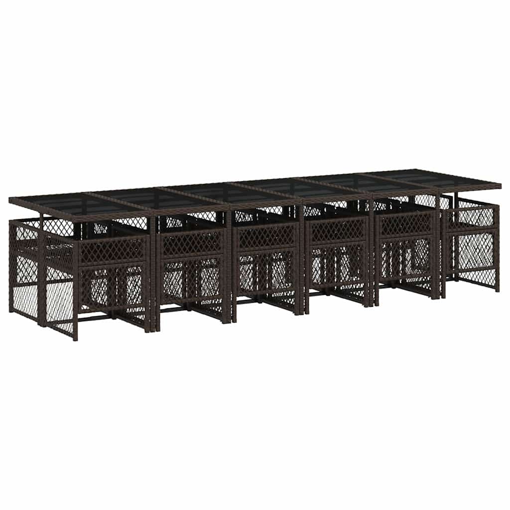 vidaXL 13 Piece Garden Dining Set with Cushions Brown Poly Rattan 5