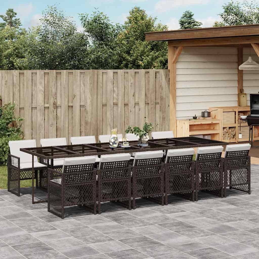 vidaXL 13 Piece Garden Dining Set with Cushions Brown Poly Rattan 1