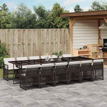 vidaXL 13 Piece Garden Dining Set with Cushions Brown Poly Rattan 1