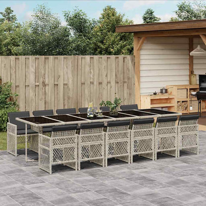 vidaXL 13 Piece Garden Dining Set with Cushions Light Grey Poly Rattan 1