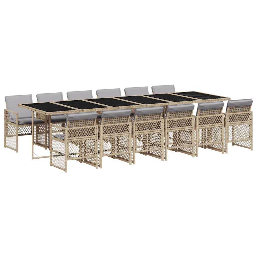 vidaXL 13 Piece Garden Dining Set with Cushions Beige Poly Rattan 2