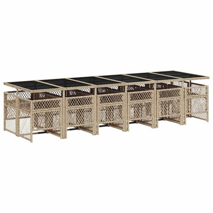 vidaXL 13 Piece Garden Dining Set with Cushions Beige Poly Rattan 5