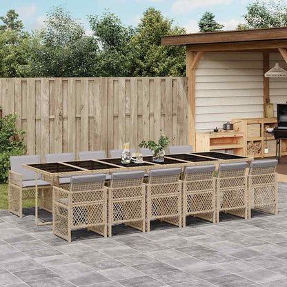vidaXL 13 Piece Garden Dining Set with Cushions Beige Poly Rattan 1