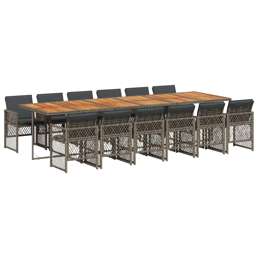 vidaXL 13 Piece Garden Dining Set with Cushions Grey Poly Rattan 2
